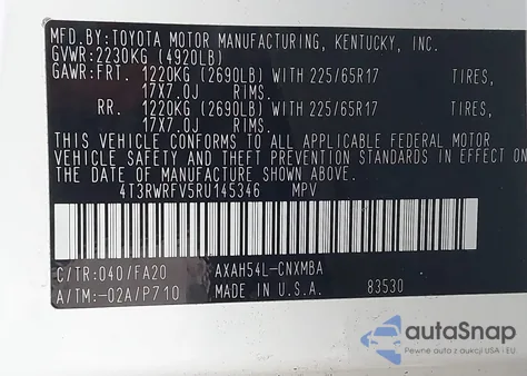 2024 Toyota Rav4 Hybrid Xle из США, поврежденный, VIN 4T3RWRFV5RU145346